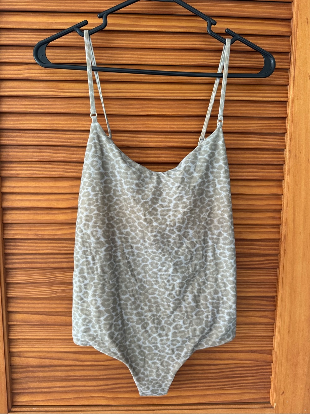 ACACIA Leopard Print Nylon Cami Bodysuit in Taupe
